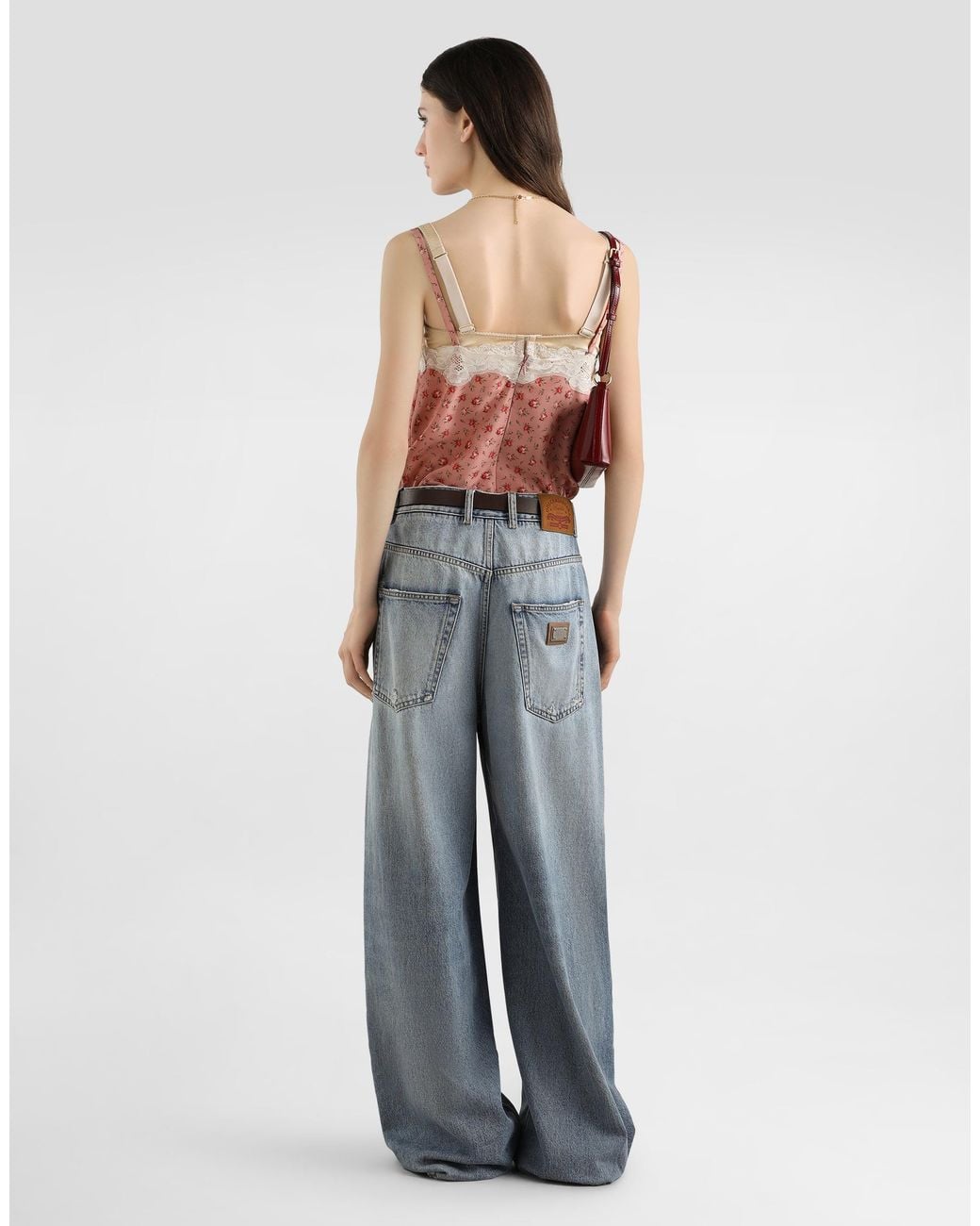 Dolce & Gabbana Pink Small Rose-Print Silk Top