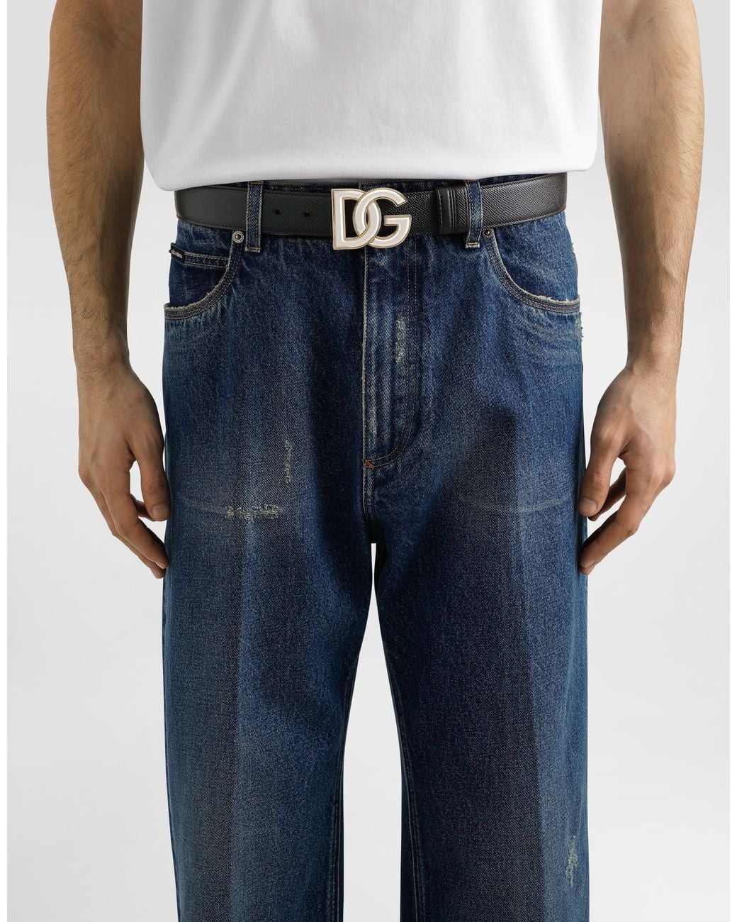 Dolce & Gabbana White Alpine Calfskin Belt for men