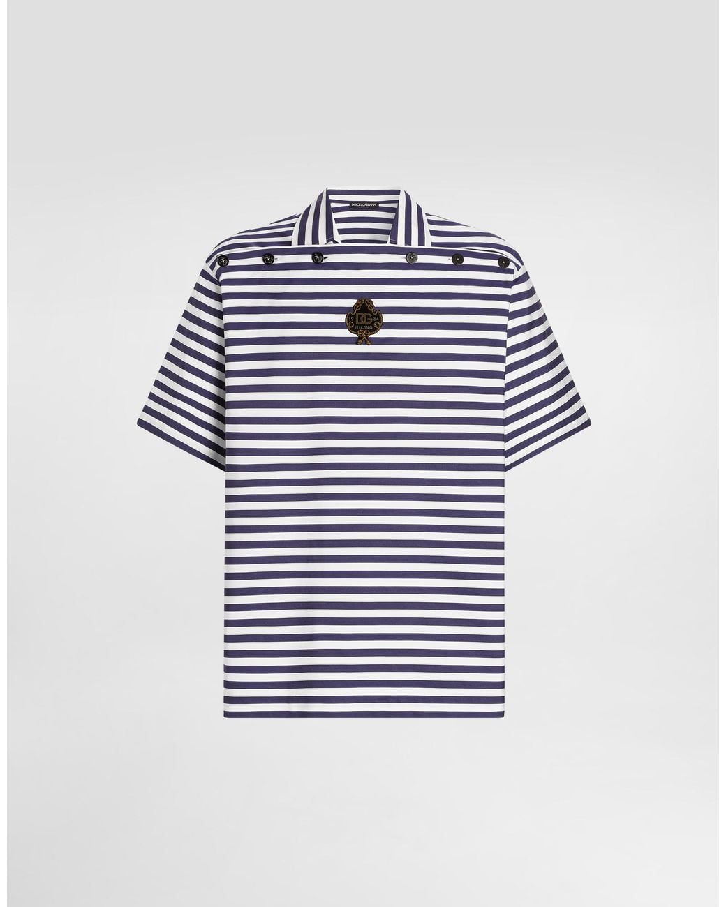 Dolce & Gabbana Blue Striped Cotton Polo Shirt for men