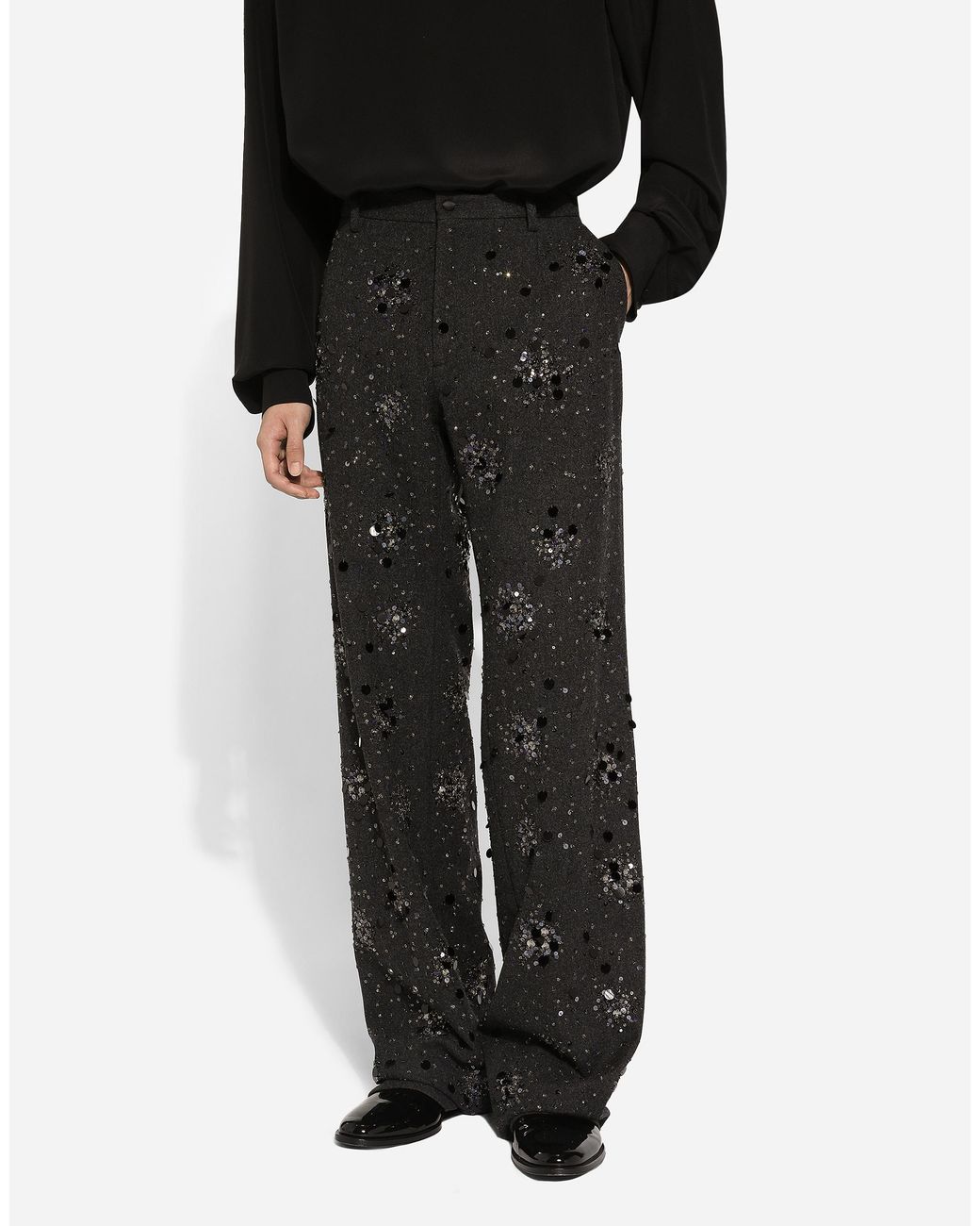 Dolce & Gabbana Black Classic Embroidered Pants for men