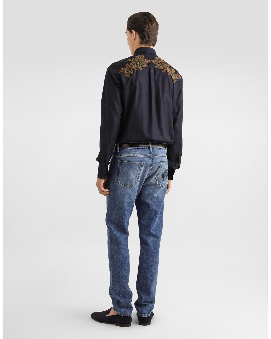 Dolce & Gabbana Blue Logo-Print Martini Poplin Shirt for men