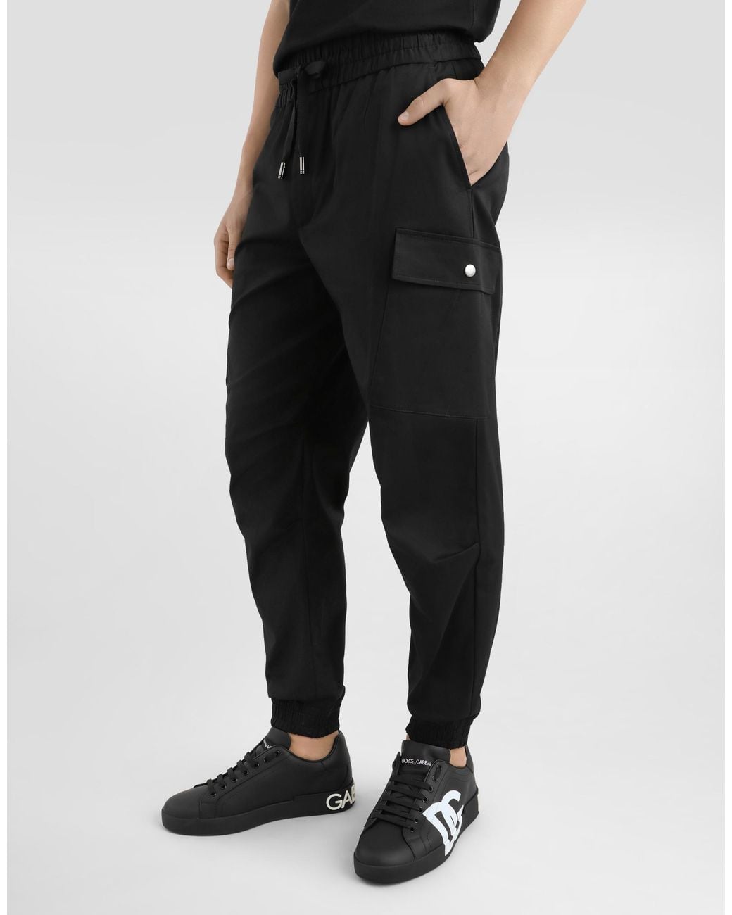 Dolce & Gabbana Cotton Cargo Pants With Branded Tag in Black für Herren