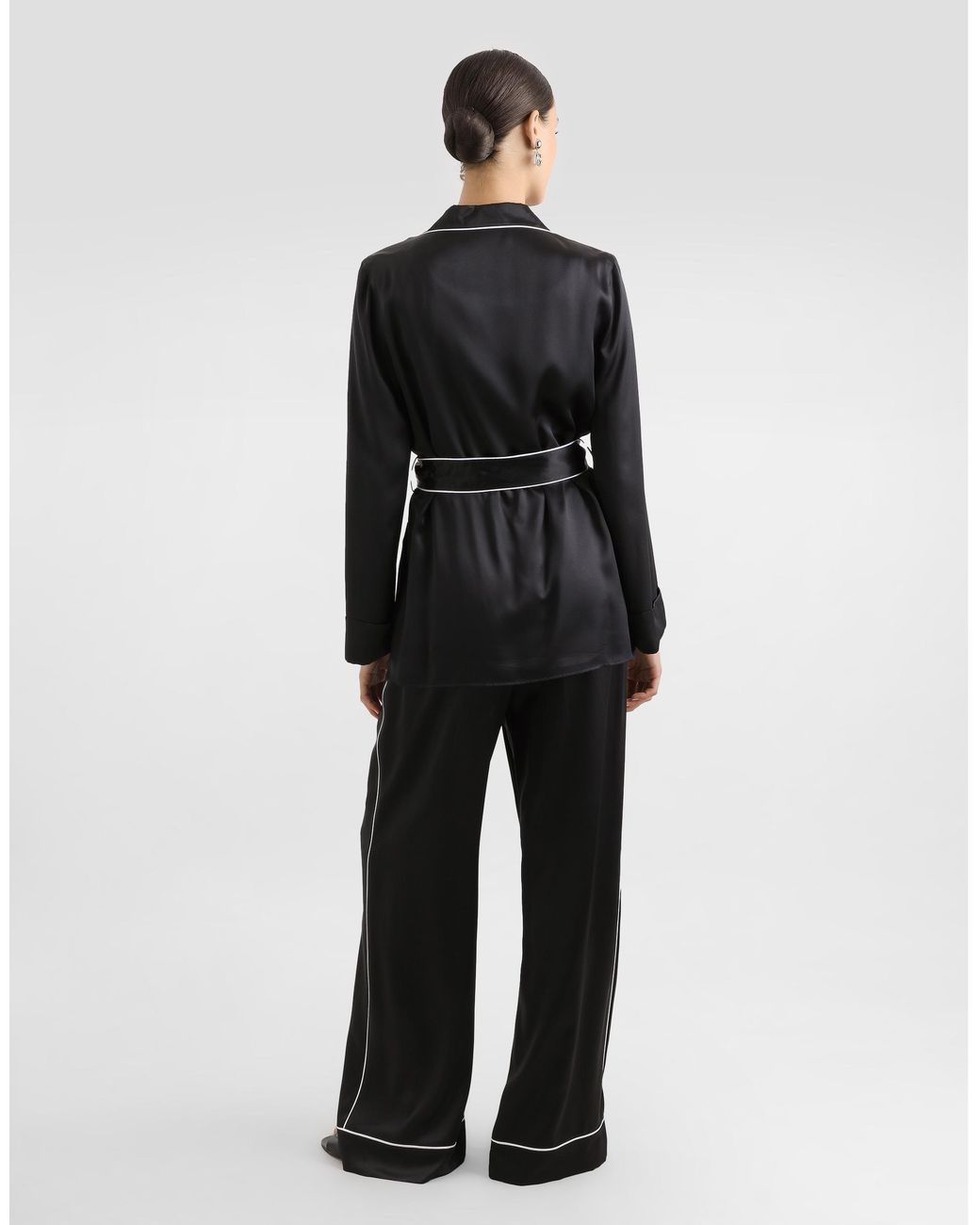 Dolce & Gabbana Black Silk Pajama Shirt With Contrasting Piping