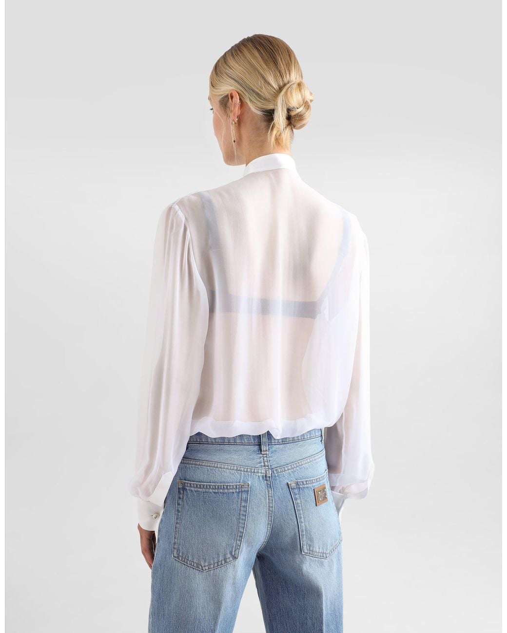 Dolce & Gabbana White Chiffon Pussy-Bow Shirt