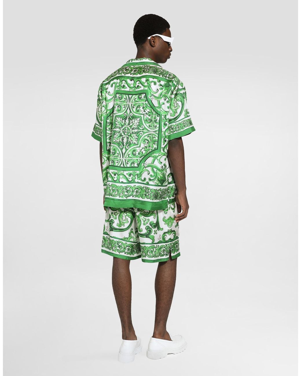 Dolce & Gabbana Green Silk Twill Hawaiian Shirt With Majolica for men