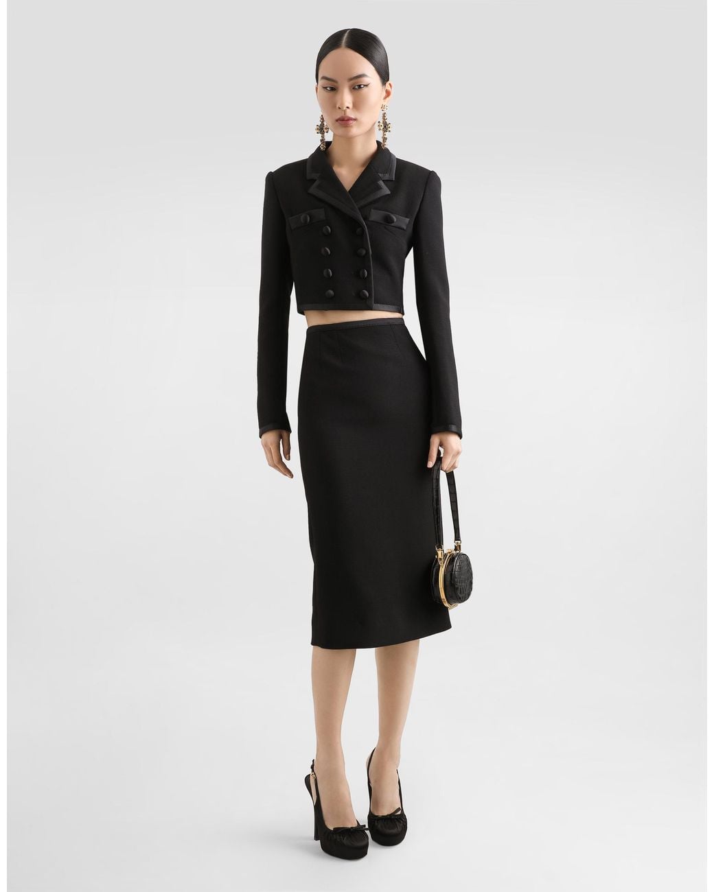 Dolce & Gabbana Wool Crepe Calf-Length Pencil Dress Black