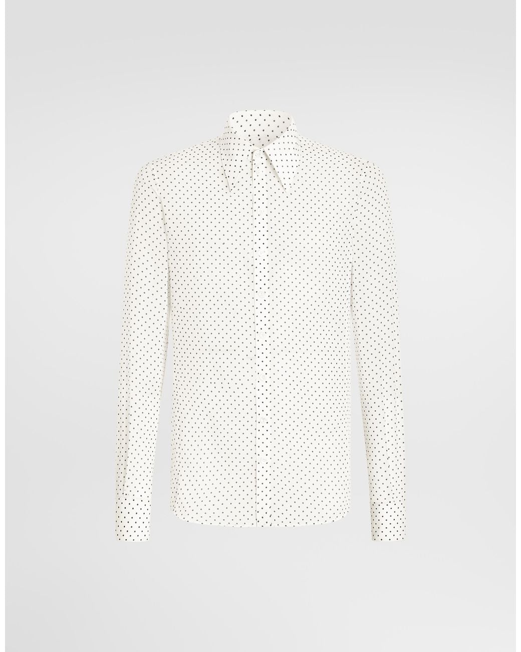 Dolce & Gabbana White Sicilia Polka Dot Silk Shirt for men