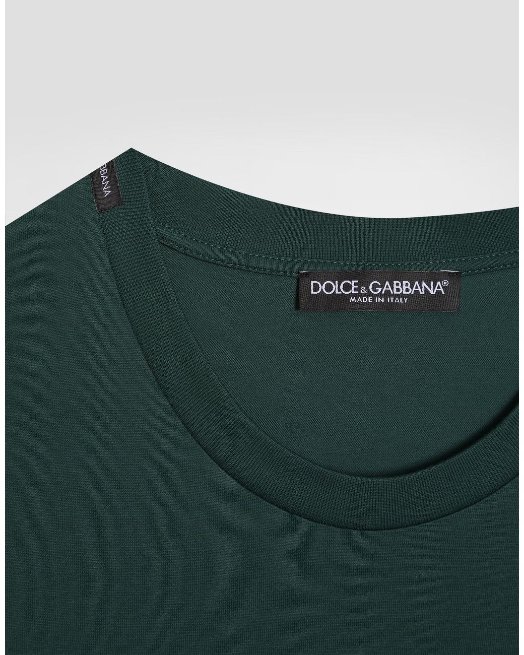 Dolce & Gabbana Green Cotton T-Shirt With Embroidered Patch for men