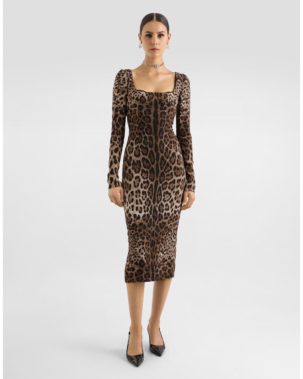 Dolce & Gabbana Multicolor Leopard- Fitted Dress