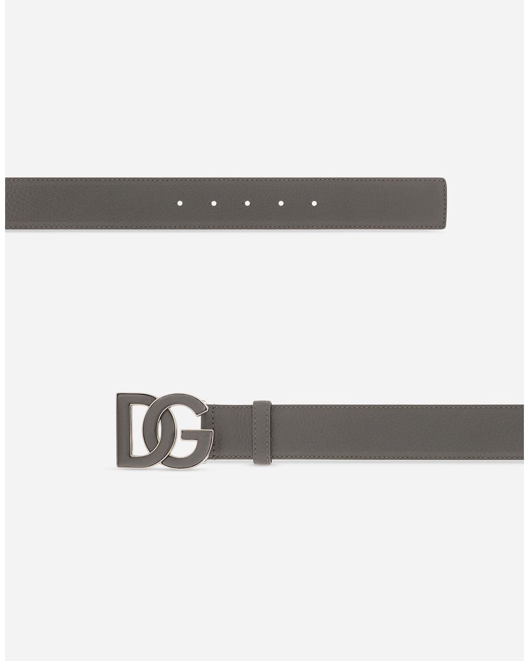 Dolce & Gabbana Gray Deerskin-Print Calfskin Belt With Logo Print for men