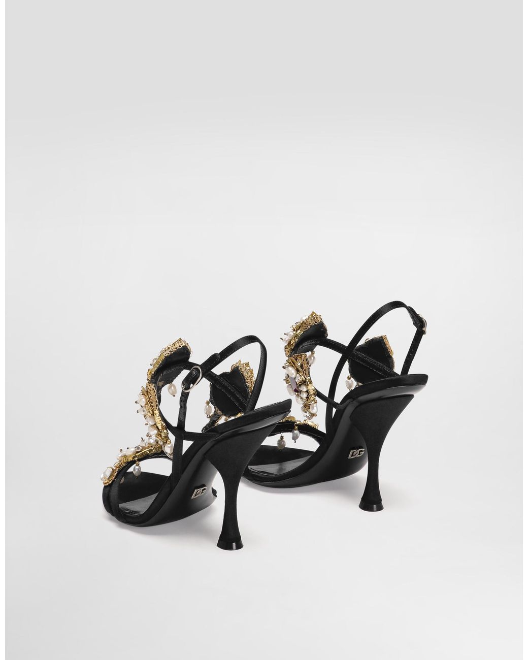 Dolce & Gabbana Black Satin Sandals With Embroidery