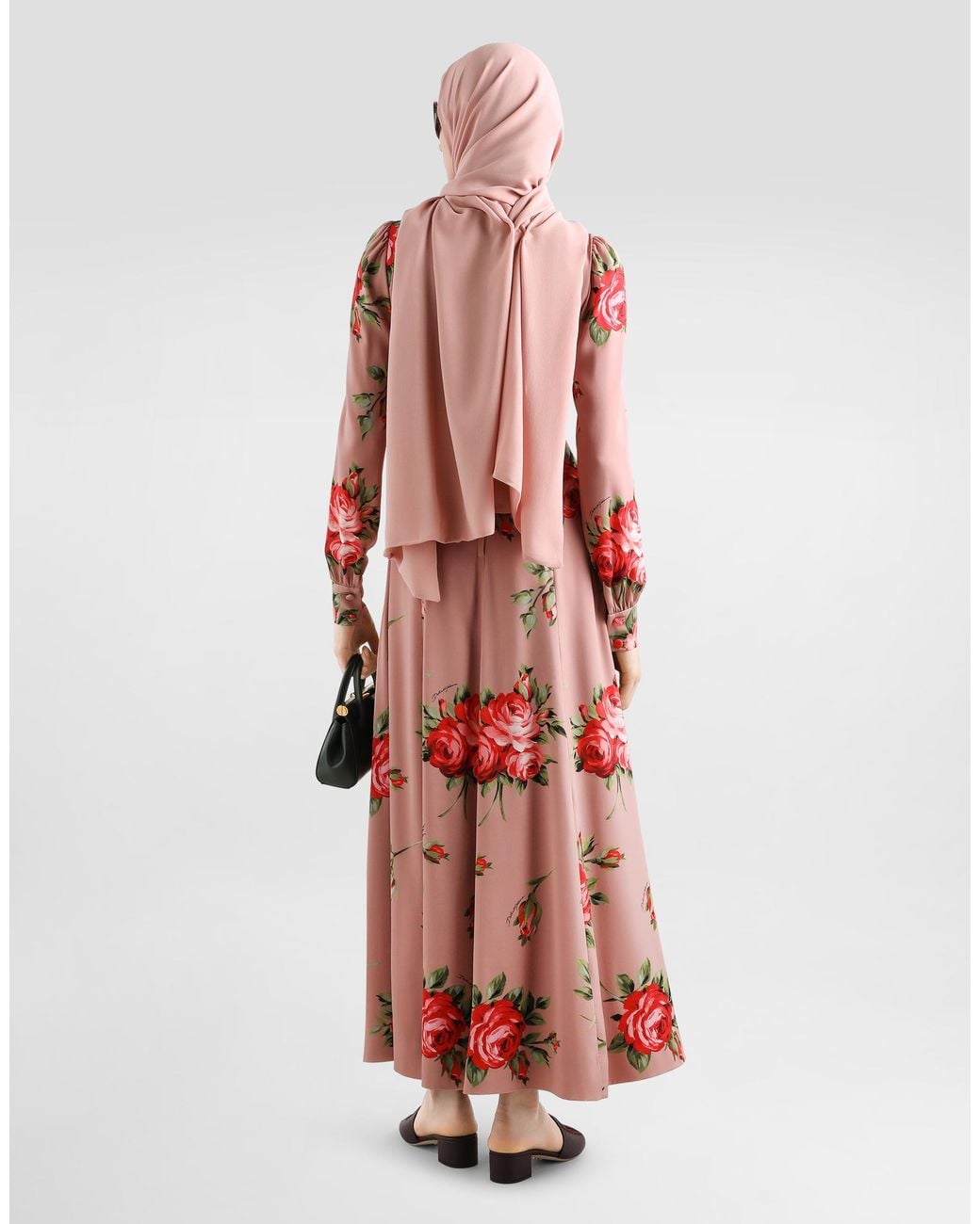 Dolce & Gabbana Red Rose Bouquet-Print Charmeuse Long Dress