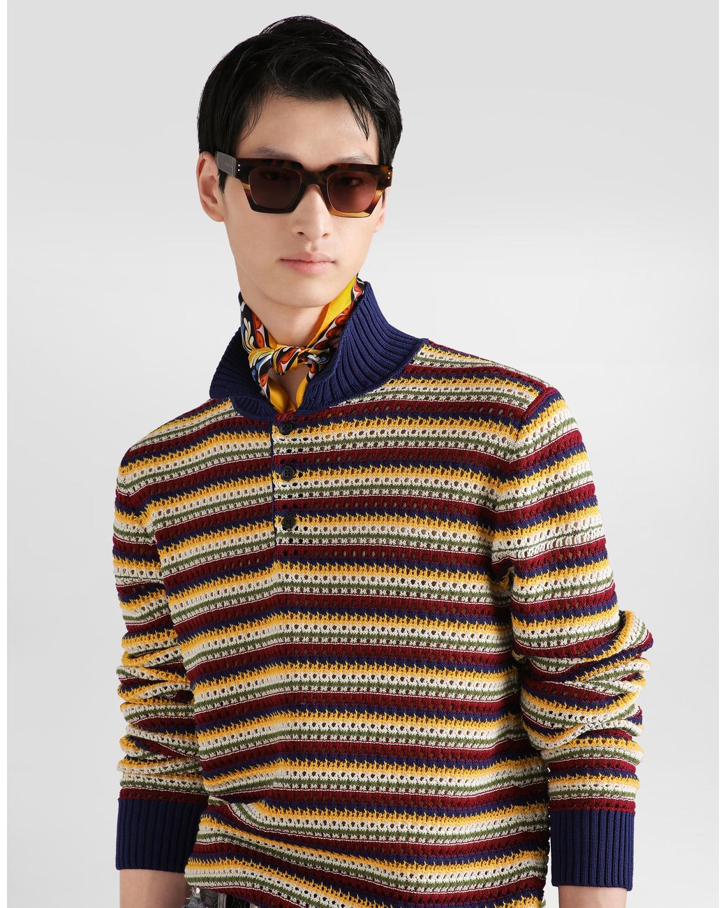 Dolce & Gabbana Blue Striped Cotton Polo Shirt for men