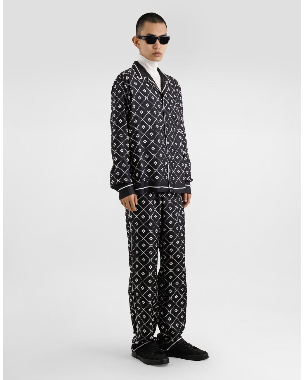 Dolce & Gabbana Black Dolce & Gabbana Silk Shirt With All-Over Logo Print for men