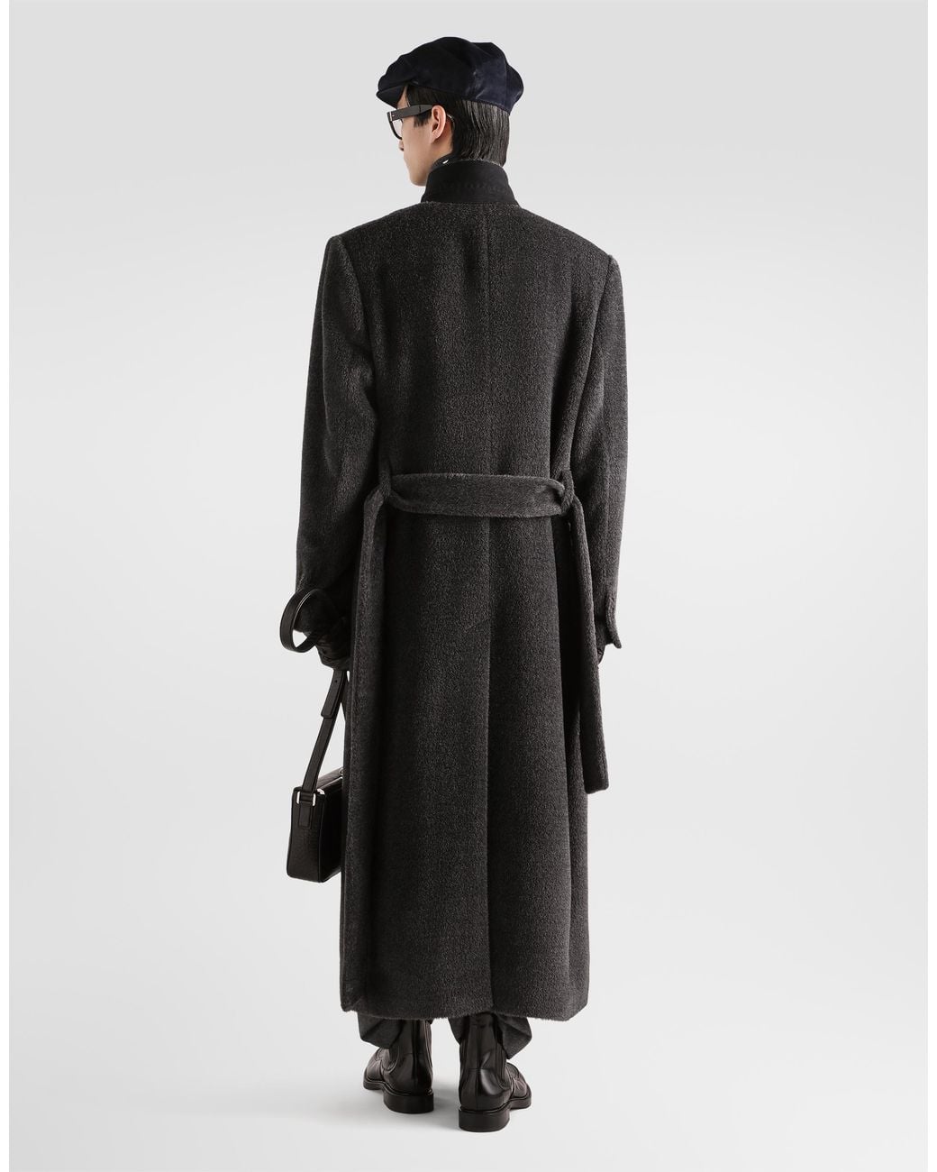 Dolce & Gabbana Black Double-Breasted Alpaca Coat for men