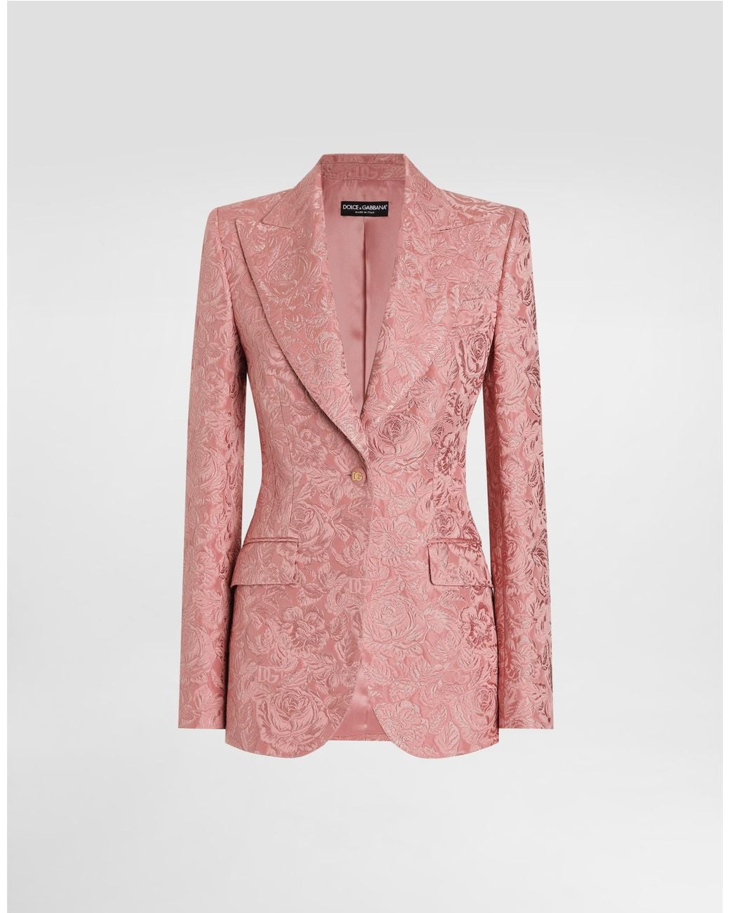 Dolce & Gabbana Pink Floral Quilted Jacquard Single-Breasted Jacket