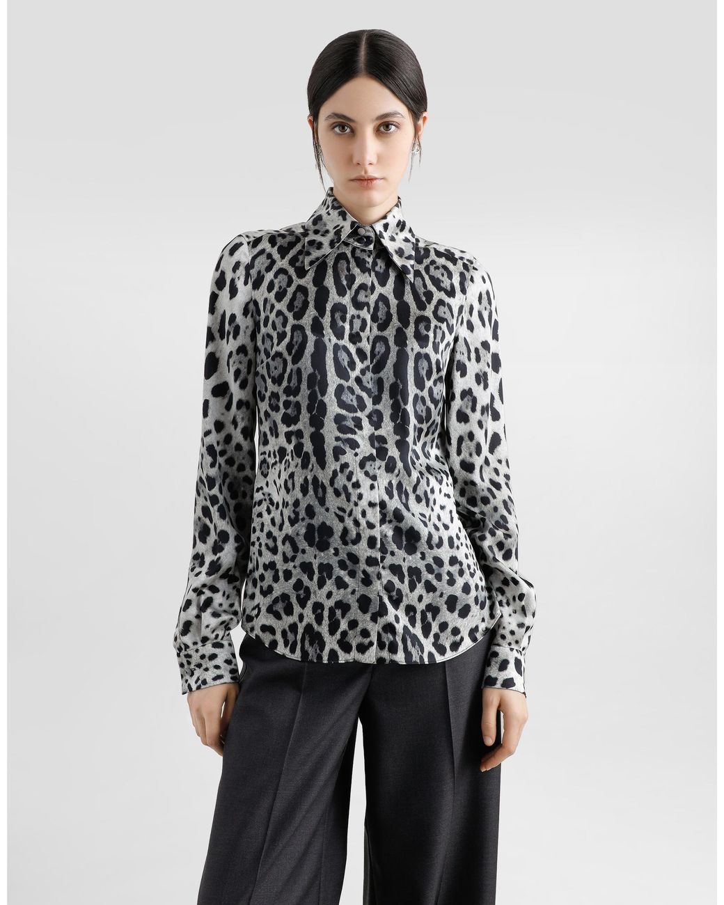 Dolce & Gabbana White Leopard- Silk Satin Shirt