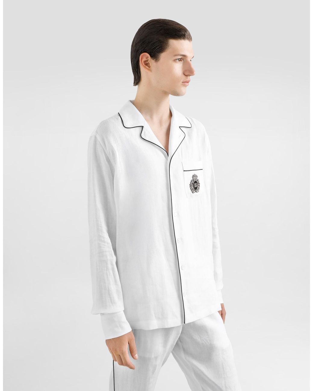 Dolce & Gabbana White Linen Vanity Shirt With Heraldic Emblem for men
