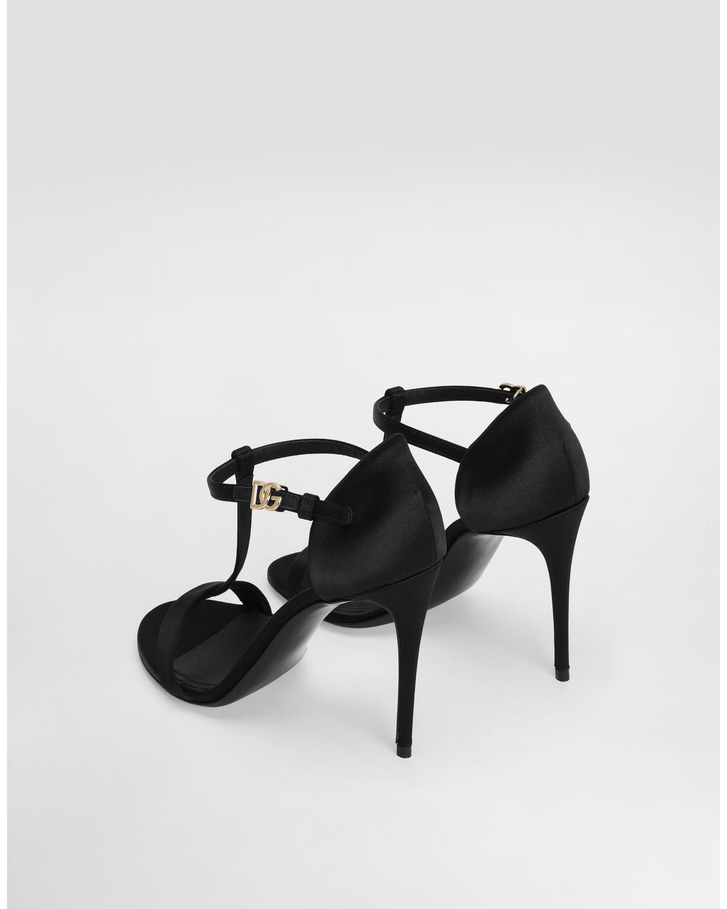 Dolce & Gabbana Black Satin T-Bar Sandals