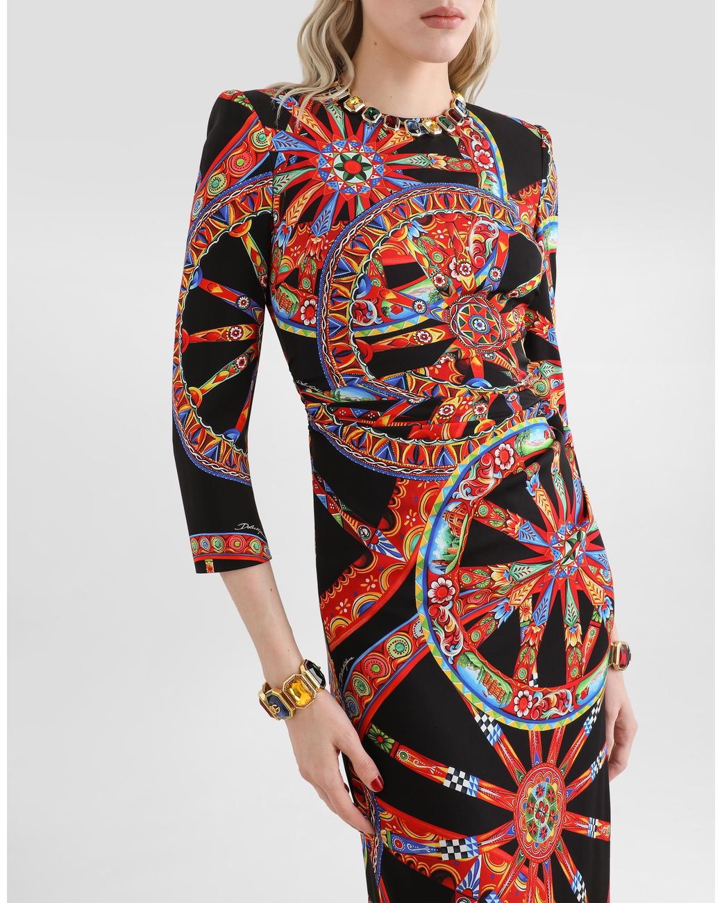 Dolce & Gabbana Red Carretto-Print Charmeuse Dress