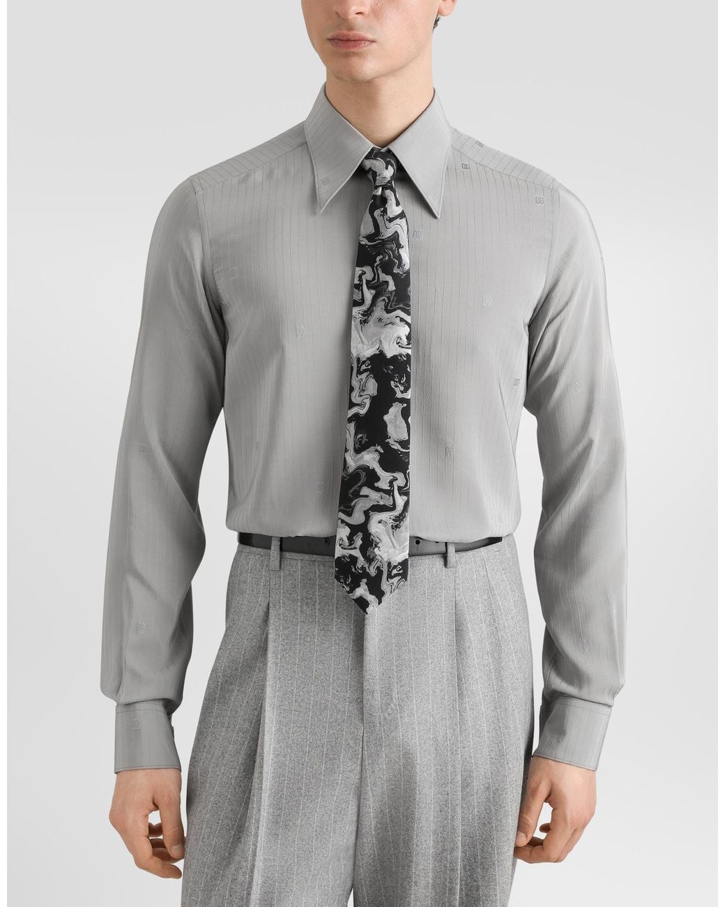 Dolce & Gabbana White Abstract-Print Twill Tie for men