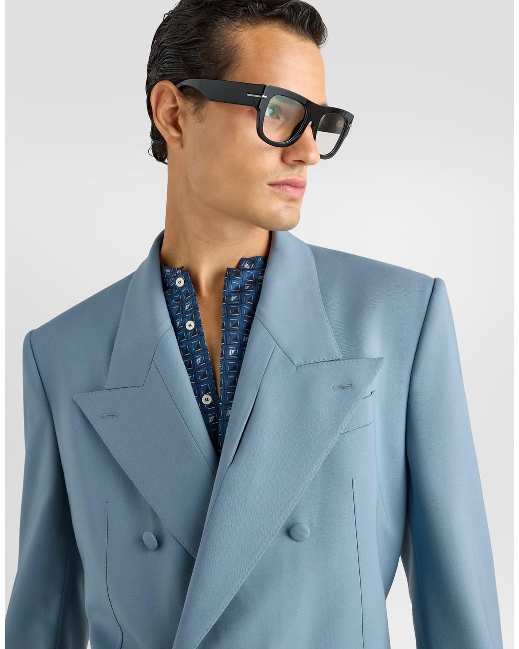 Dolce & Gabbana Blue Double-Breasted Sinatra Wool Gabardine Jacket for men