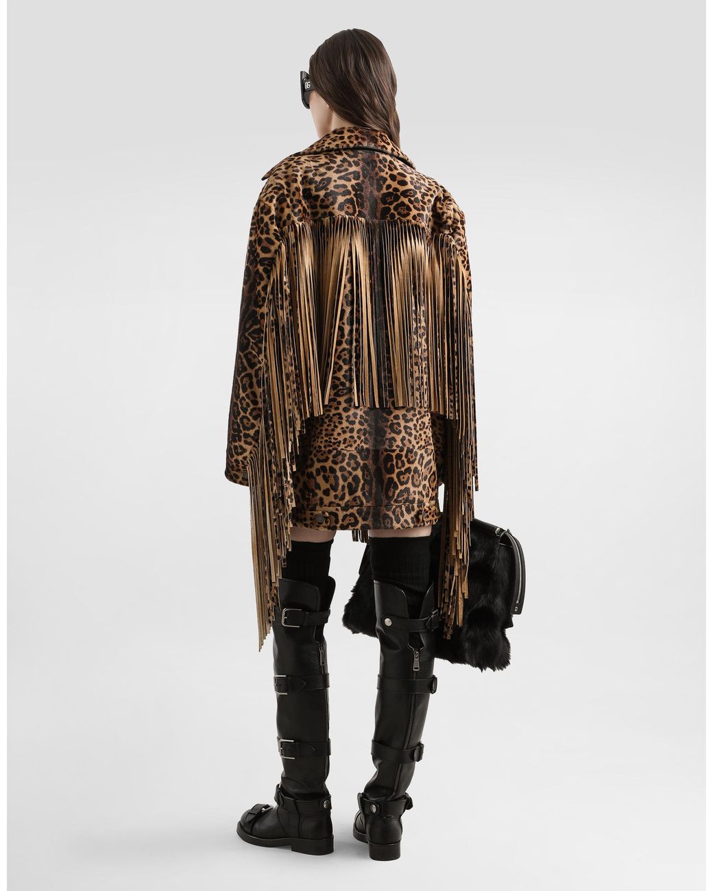 Dolce & Gabbana Brown Leopard-Print Fringed Jacket
