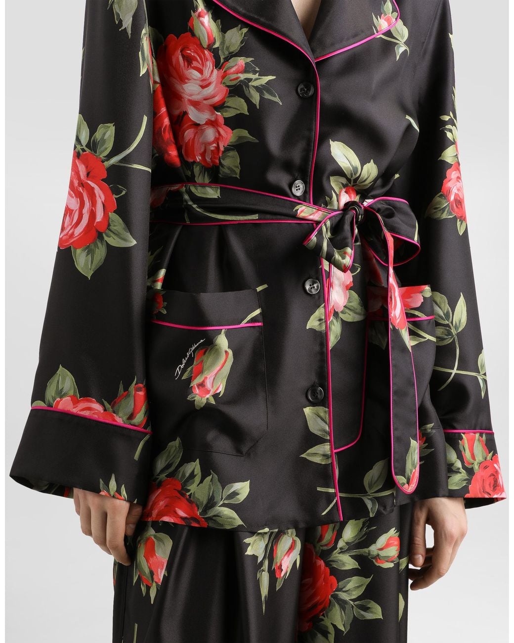 Dolce & Gabbana Black Rose Bouquet-Print Vanity Twill Shirt