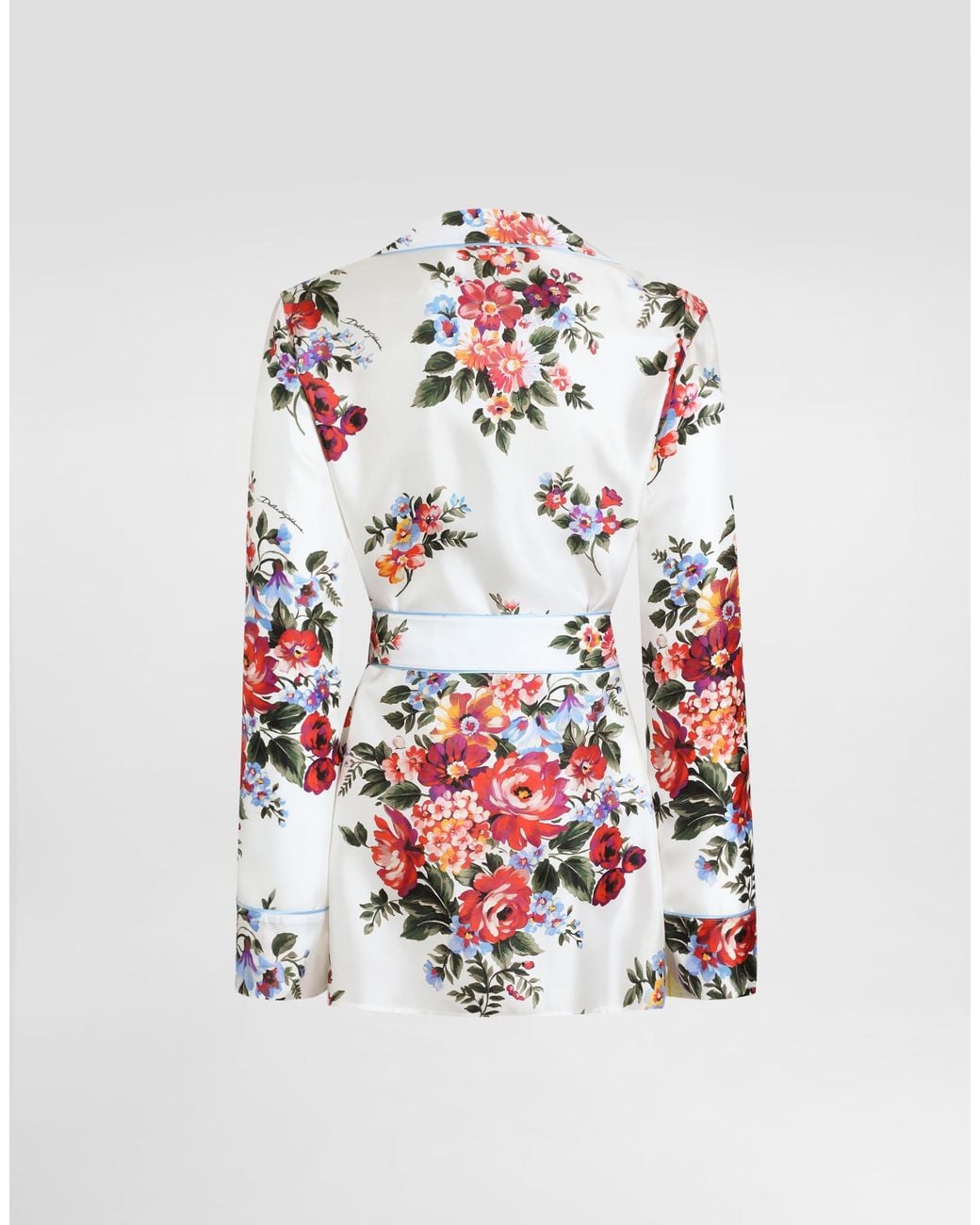 Dolce & Gabbana White Flower Bouquet-Print Twill Shirt