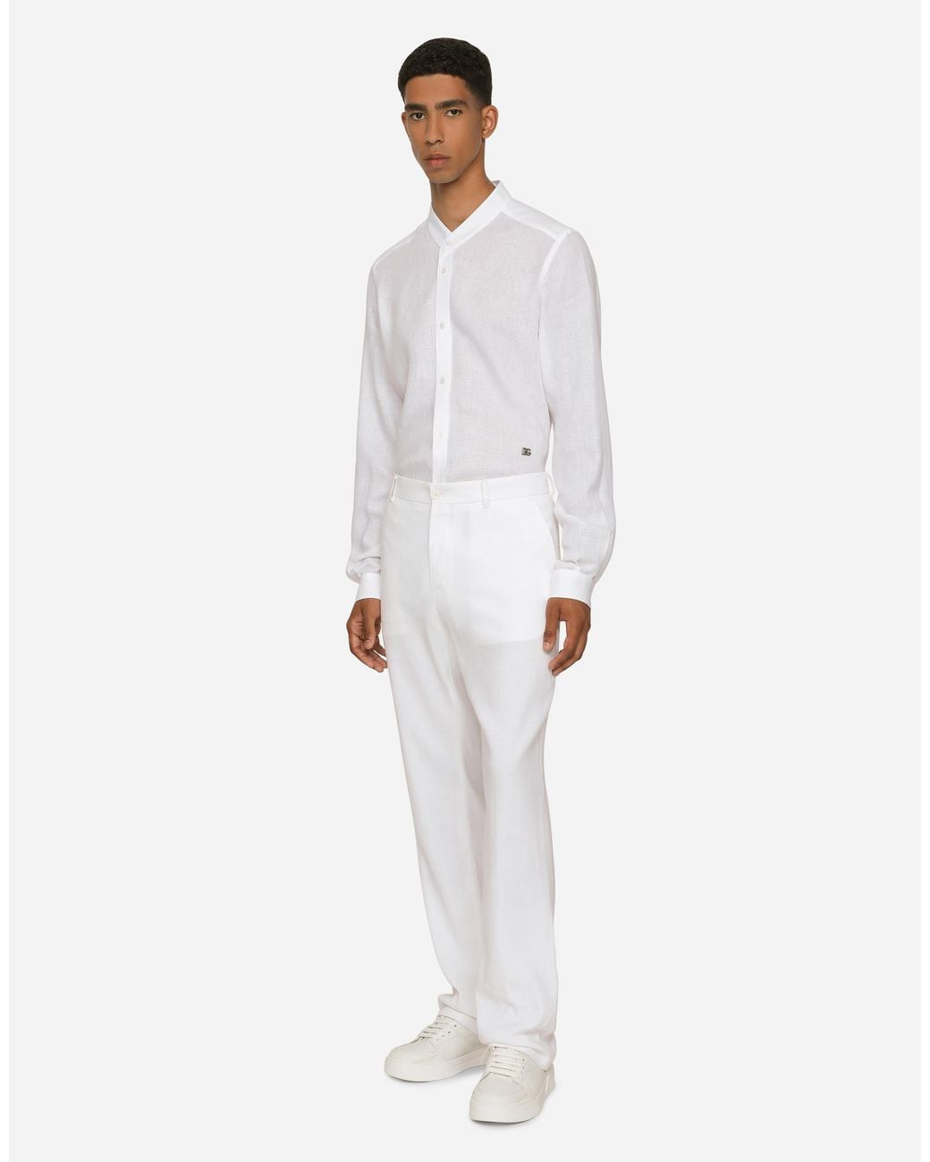 Dolce & Gabbana White Linen Martini-Fit Shirt With Dg Hardware for men