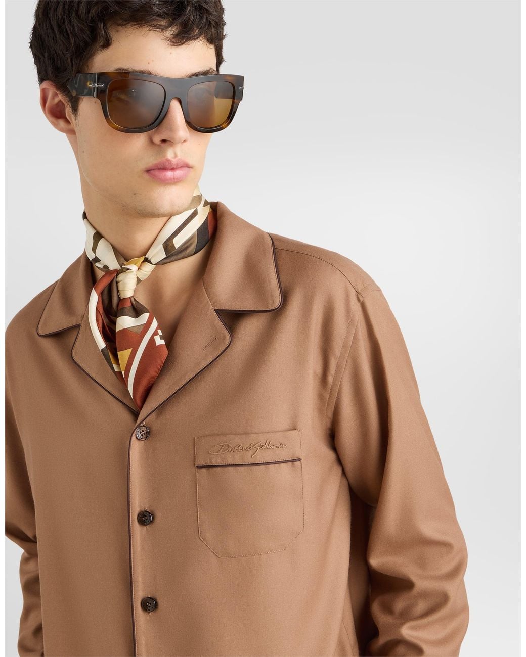 Dolce & Gabbana Natural Hawaii Wool Twill Shirt for men