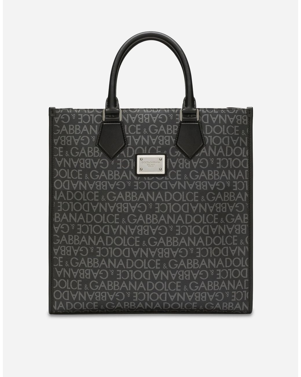 Dolce & Gabbana Black Medium Coated Jacquard Shopper for men