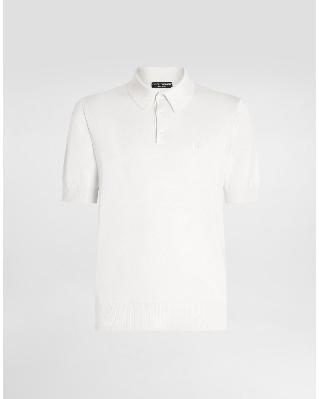 Dolce & Gabbana White Silk Polo-Shirt With Logo Embroidery for men