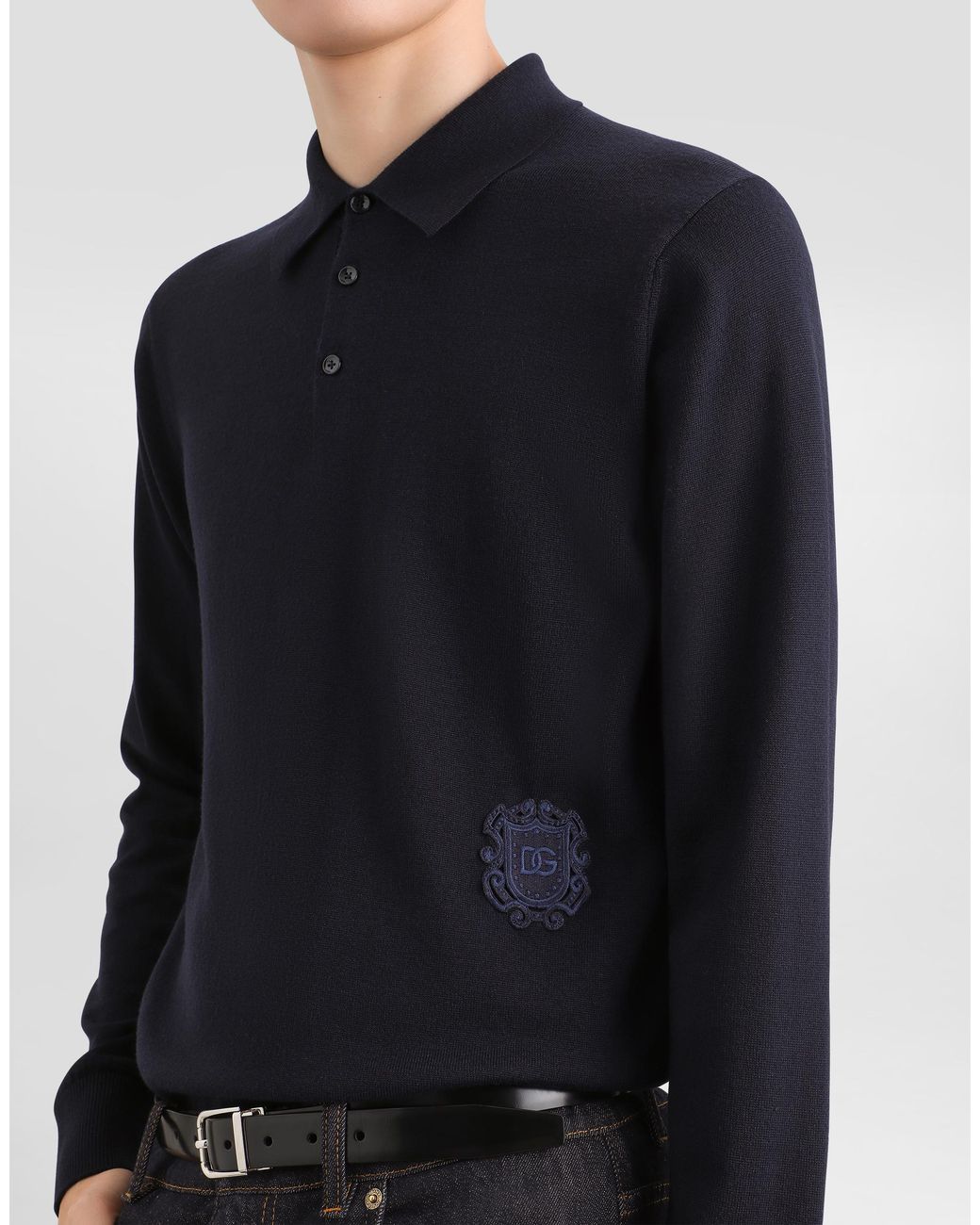 Dolce & Gabbana Blue Virgin Wool Polo Shirt for men