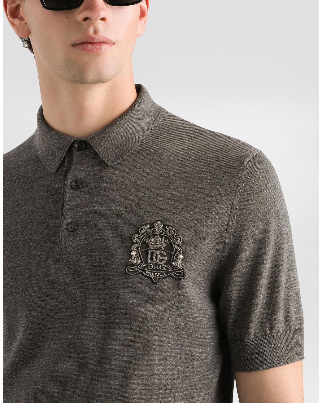 Dolce & Gabbana Gray Virgin Wool Polo Shirt for men