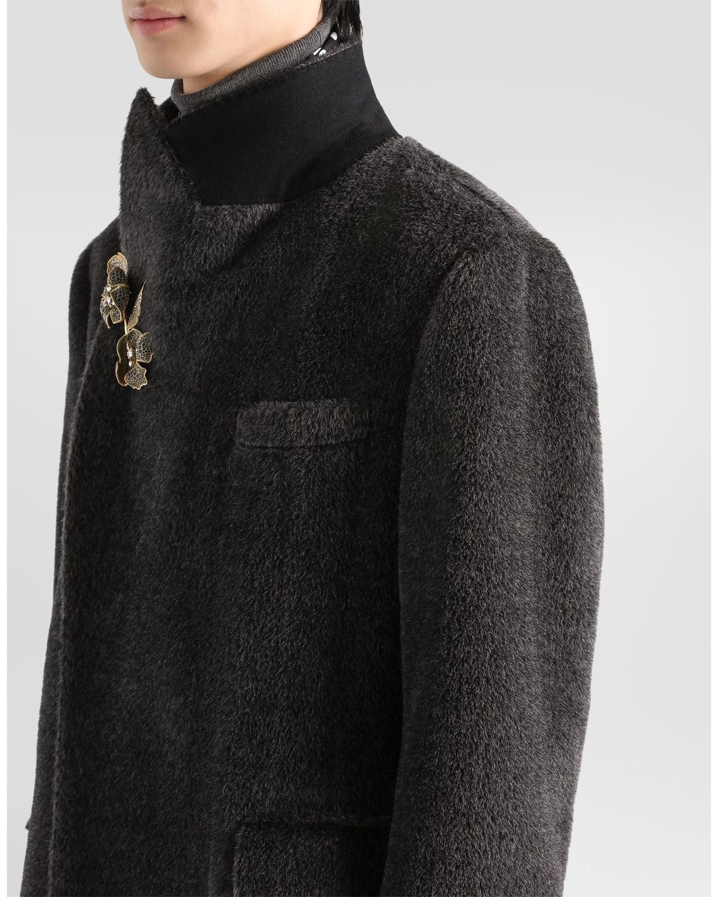 Dolce & Gabbana Black Double-Breasted Alpaca Coat for men