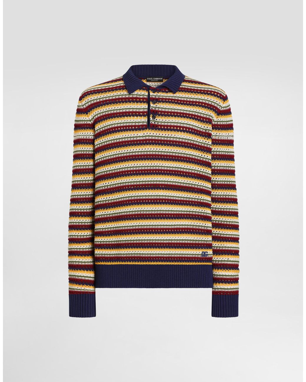 Dolce & Gabbana Blue Striped Cotton Polo Shirt for men