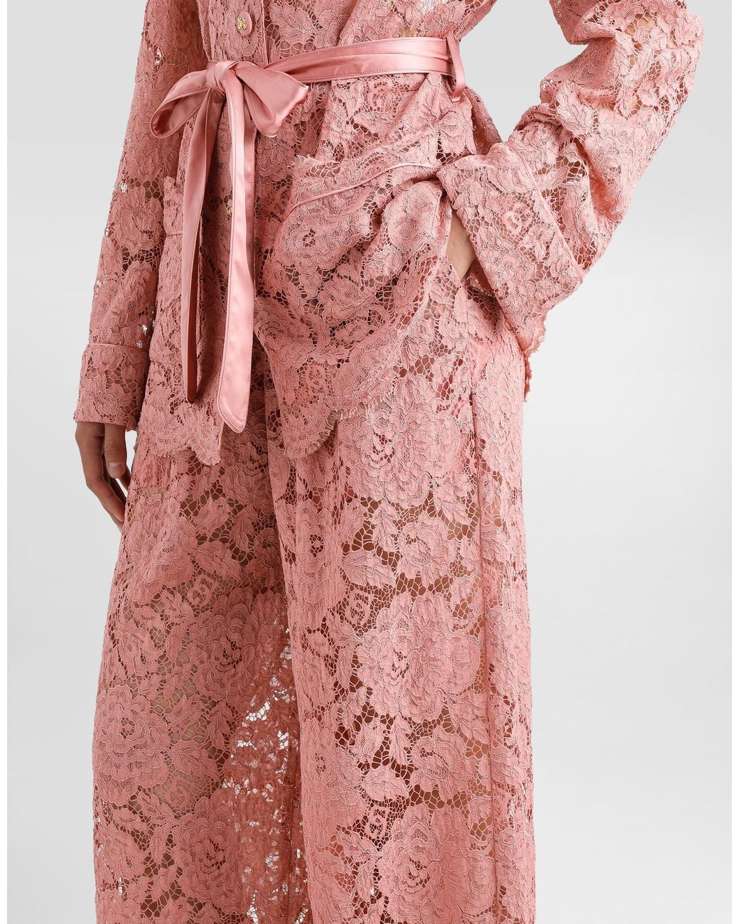 Dolce & Gabbana Pink Lace Wide-Leg Trousers