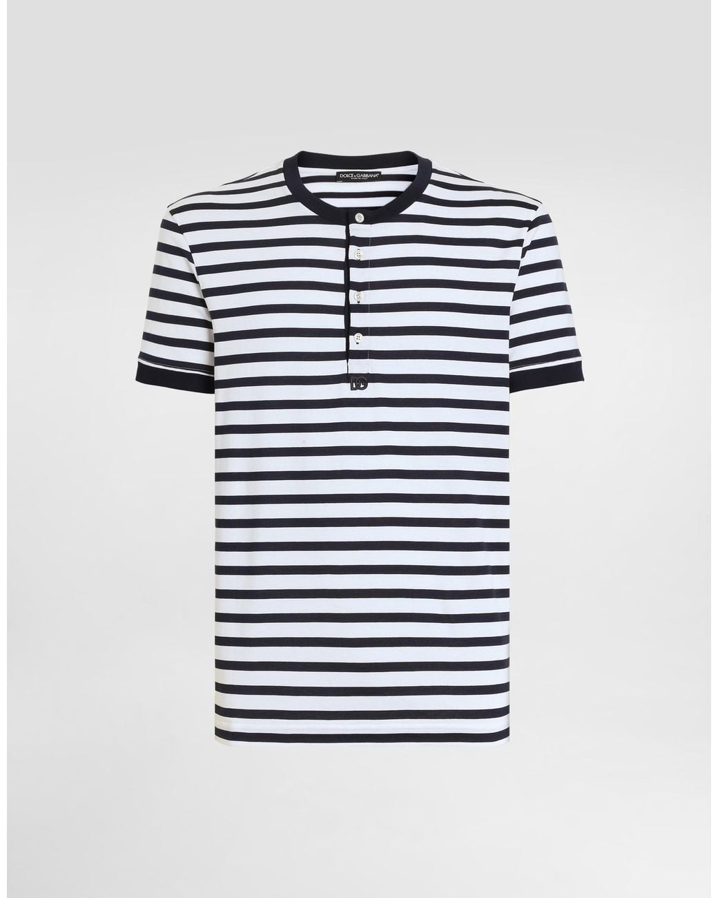 Dolce & Gabbana Blue Serafino Striped Cotton T-Shirt for men