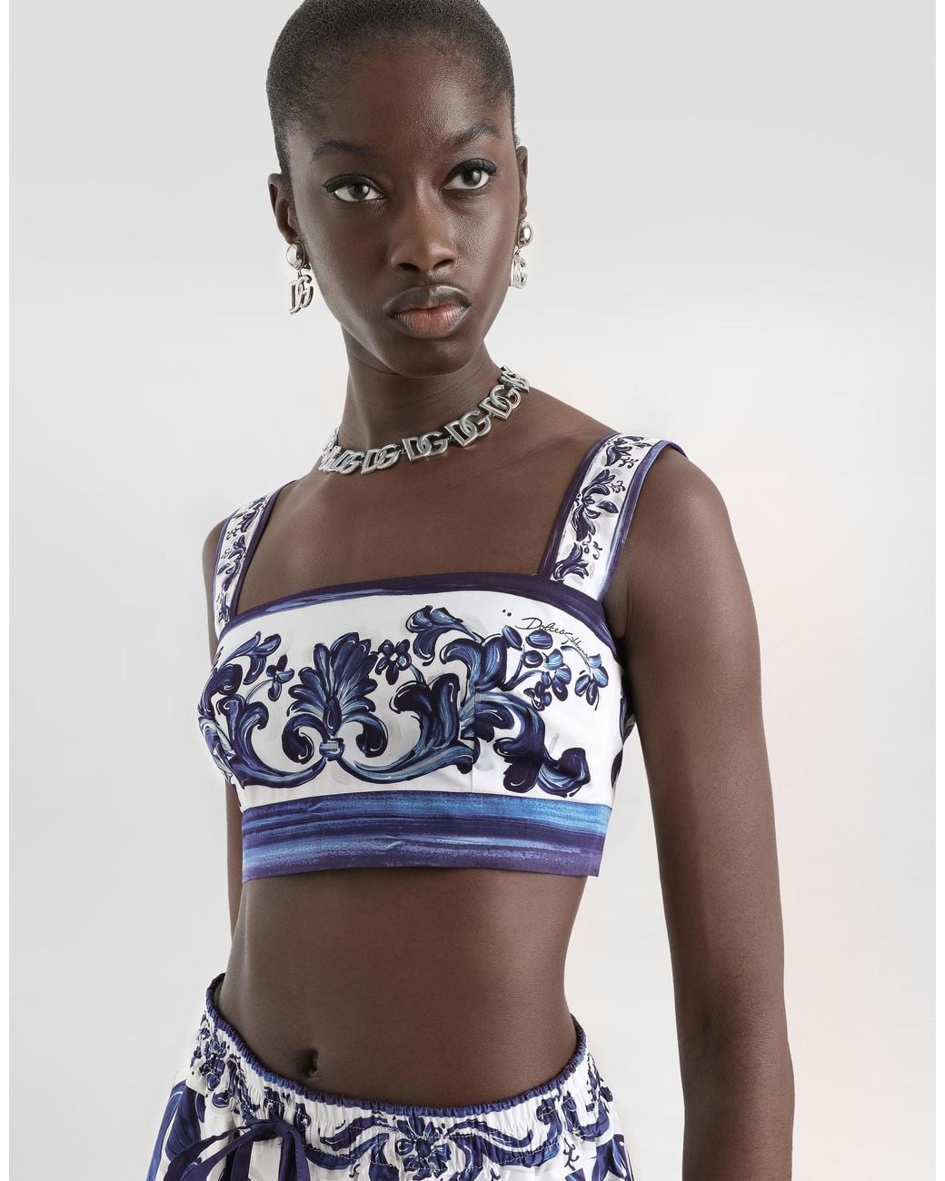 Dolce & Gabbana Blue Dg Exclusive Majolica- Poplin Top