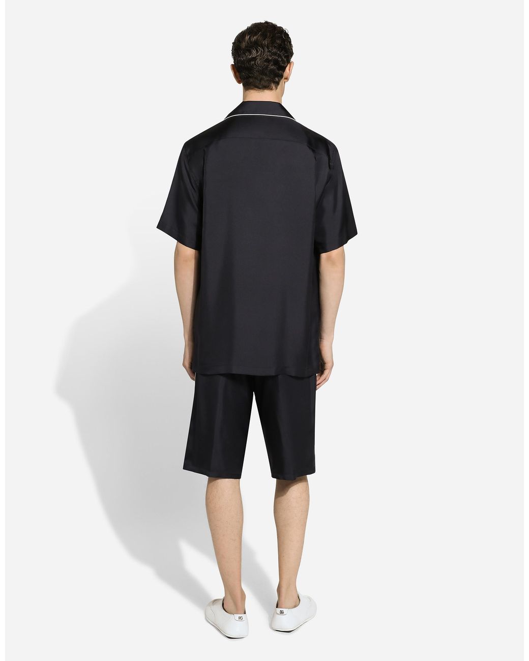 Dolce & Gabbana Black Silk Twill Shirt With Dg Embroidery for men