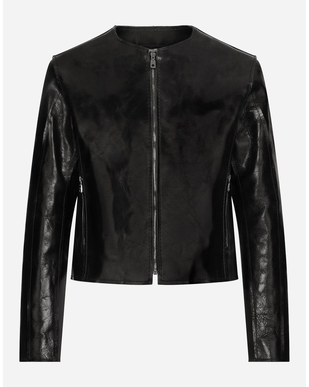 Dolce & Gabbana Black Collarless Leather Jacket for men