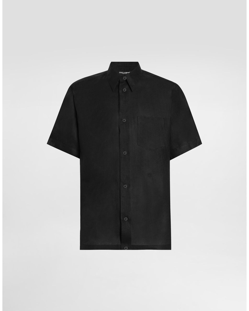 Dolce & Gabbana Black Linen Canvas Shirt With Dg Embroidery for men
