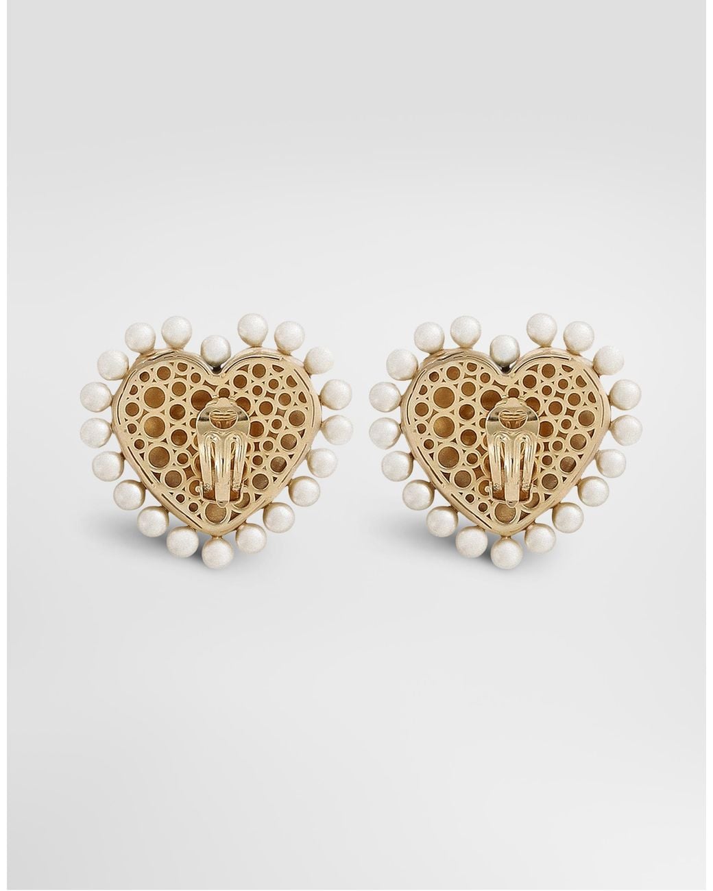 Dolce & Gabbana Metallic Heart Earrings With Beaded Detailing