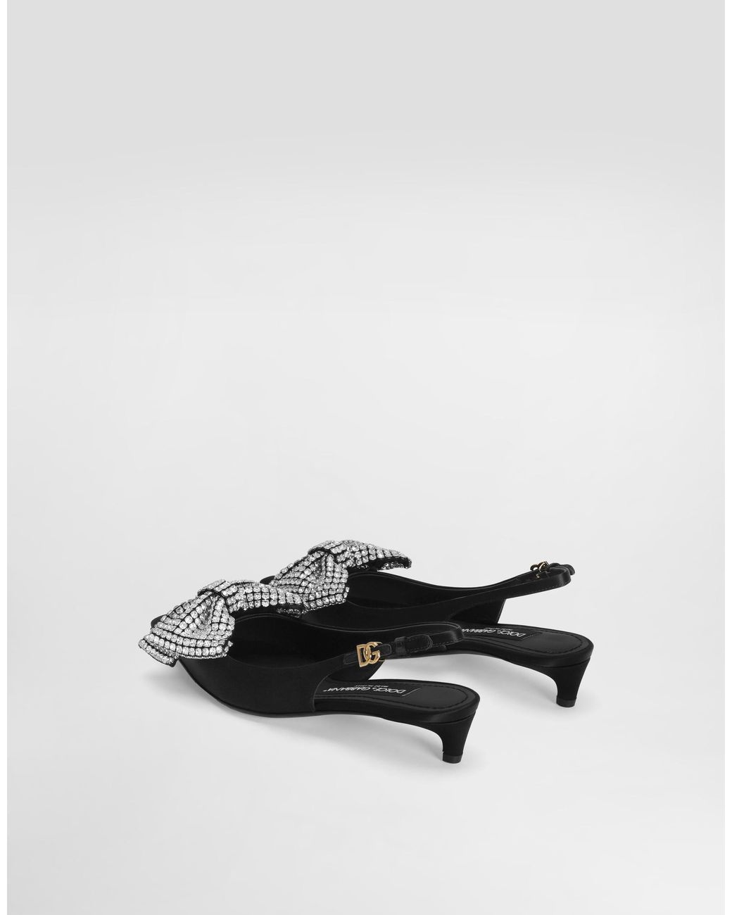 Dolce & Gabbana White Satin Slingbacks With Rhinestone Embellishment