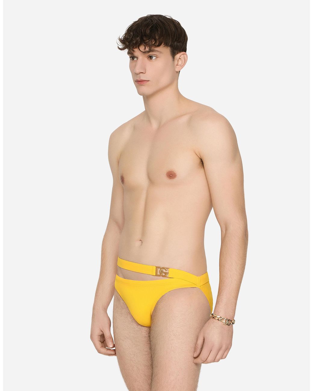 Dolce & Gabbana Swim Briefs With Dg Patch in Yellow for Men | Lyst