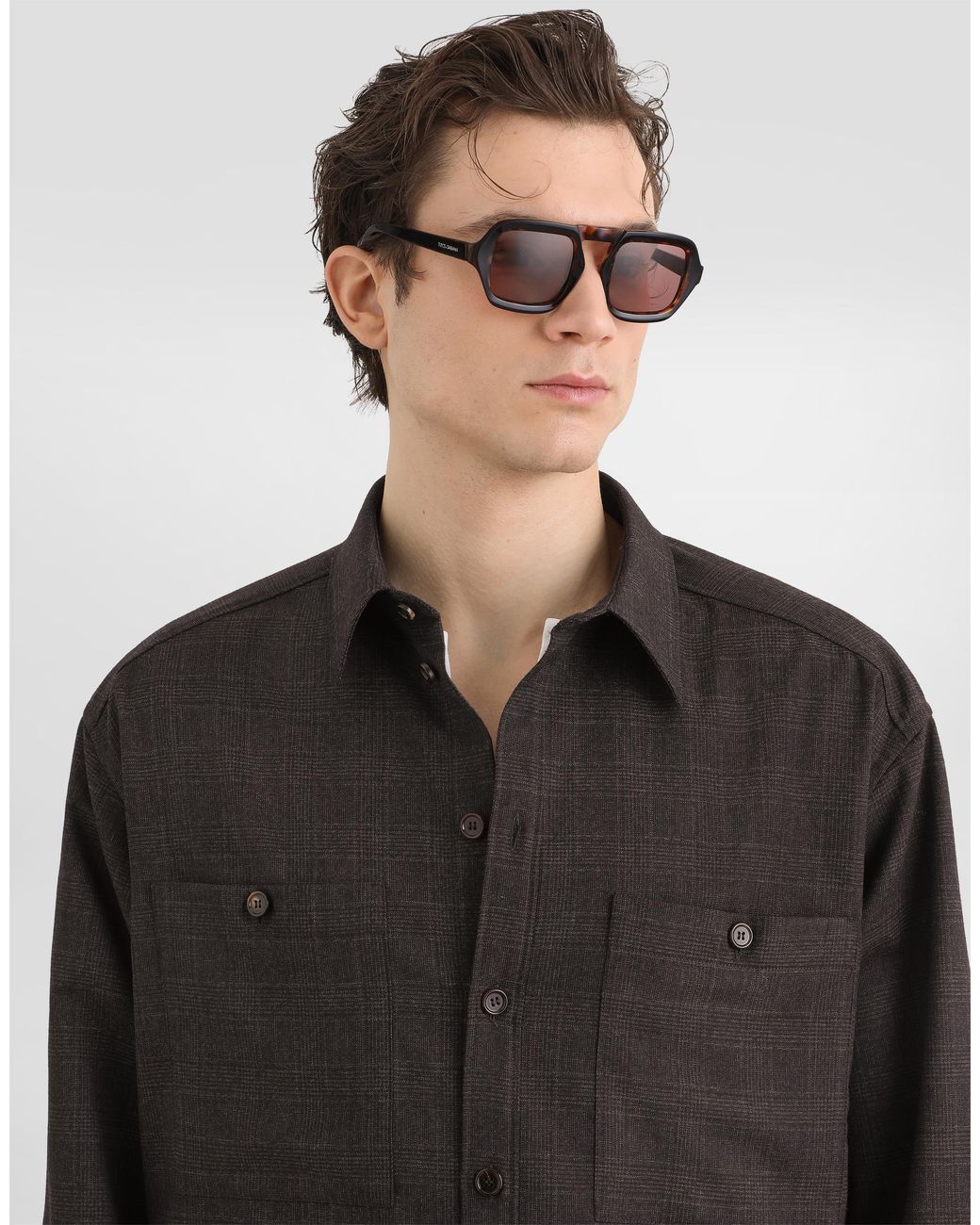 Dolce & Gabbana Black Glen Plaid Saxony Shirt for men