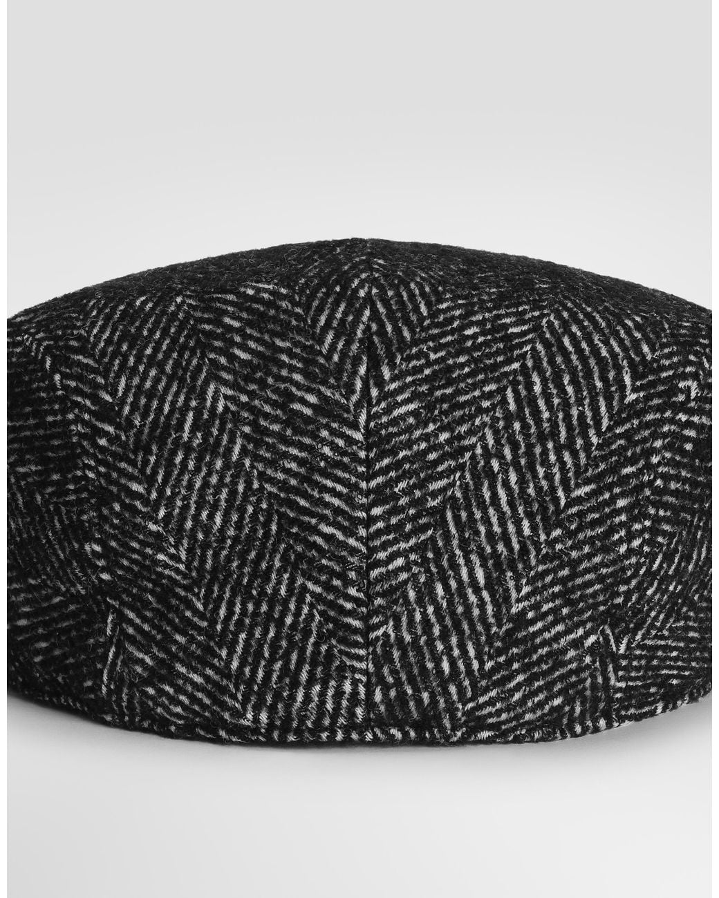 Dolce & Gabbana Black Chevron Wool Flat Cap for men