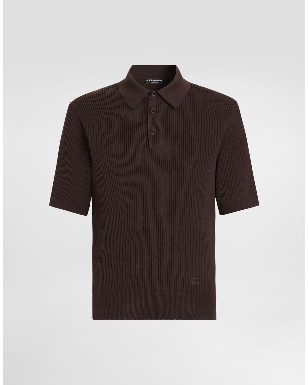 Dolce & Gabbana Brown Micro-Rib Cotton Polo Shirt for men