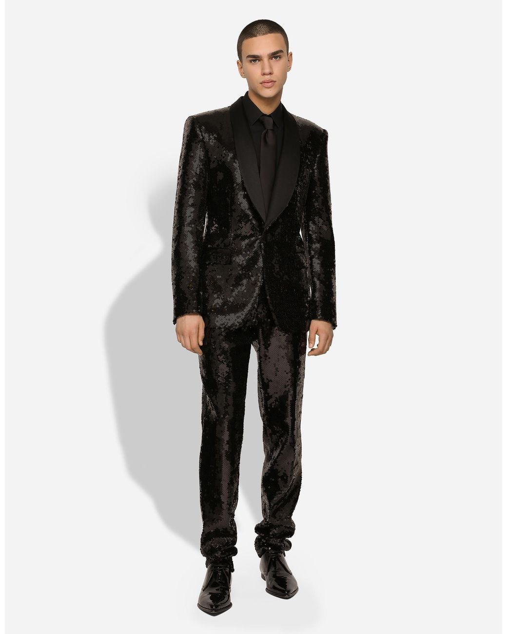 Dolce & Gabbana Black Sequined Single-Breasted Sicilia-Fit Tuxedo Suit for men